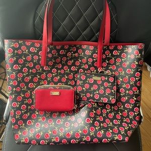 Kate spade floral tote with 2 matching wallets set
